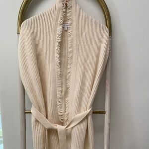 Intermix Womens Wool Cashmere Ivory Kimono Fringe Belted Vest Size S